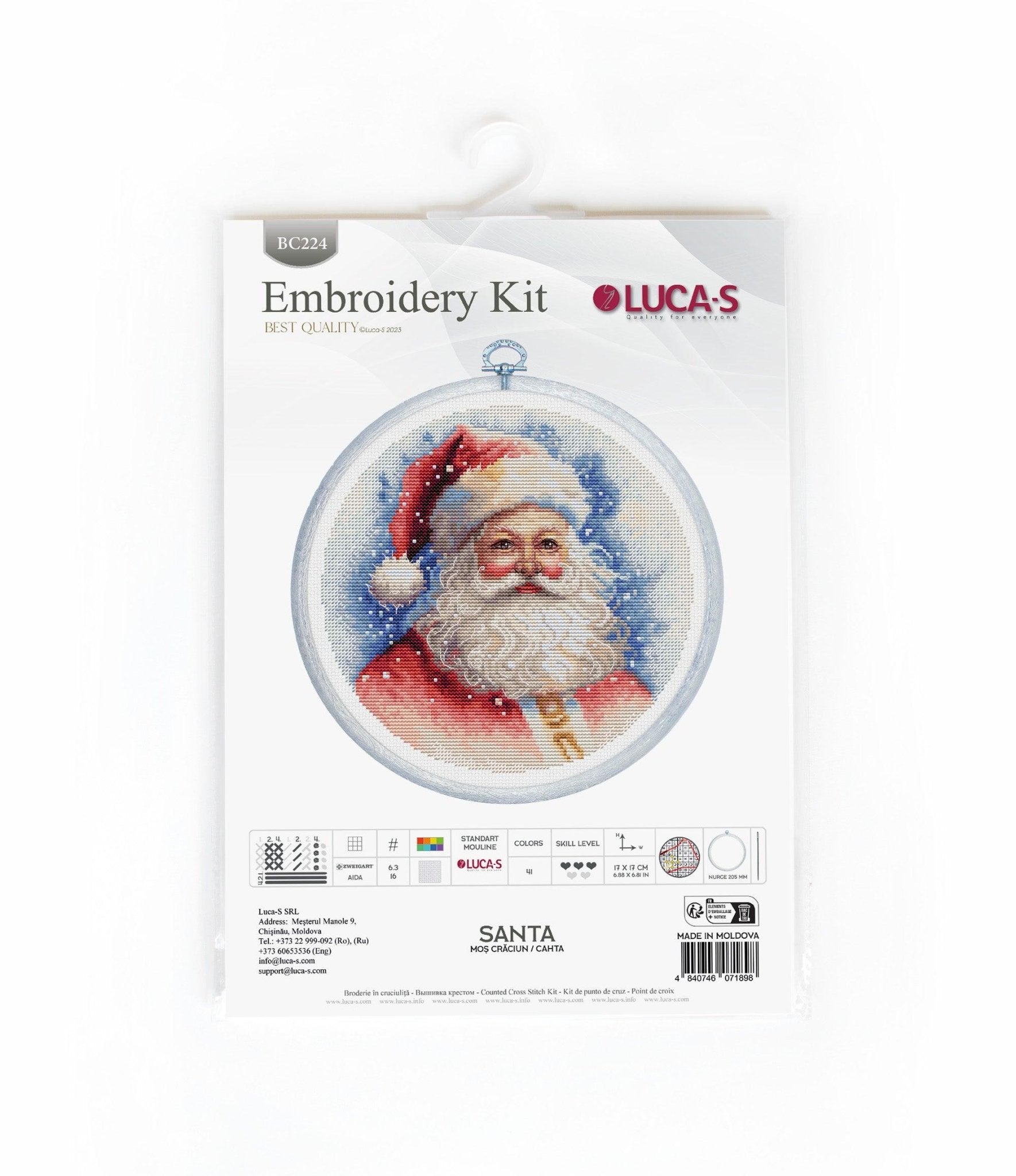 Cross Stitch Kit with Hoop Included Luca - S - Santa, BC224 - Luca - S Yarns