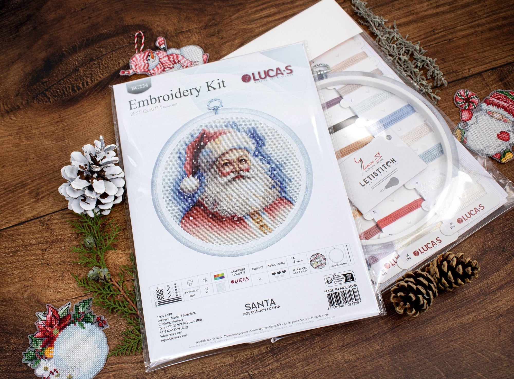 Cross Stitch Kit with Hoop Included Luca - S - Santa, BC224 - Luca - S Yarns