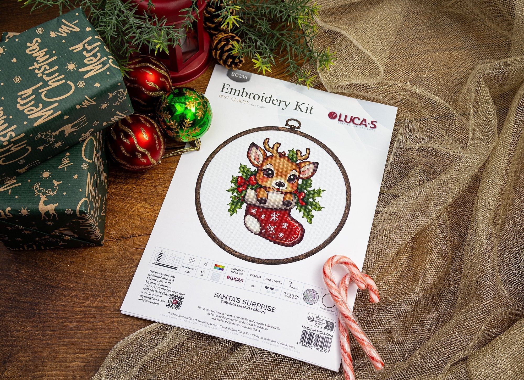 Cross Stitch Kit with Hoop Included Luca - S - Santa's Surprise, BC236 - Luca - S Yarns