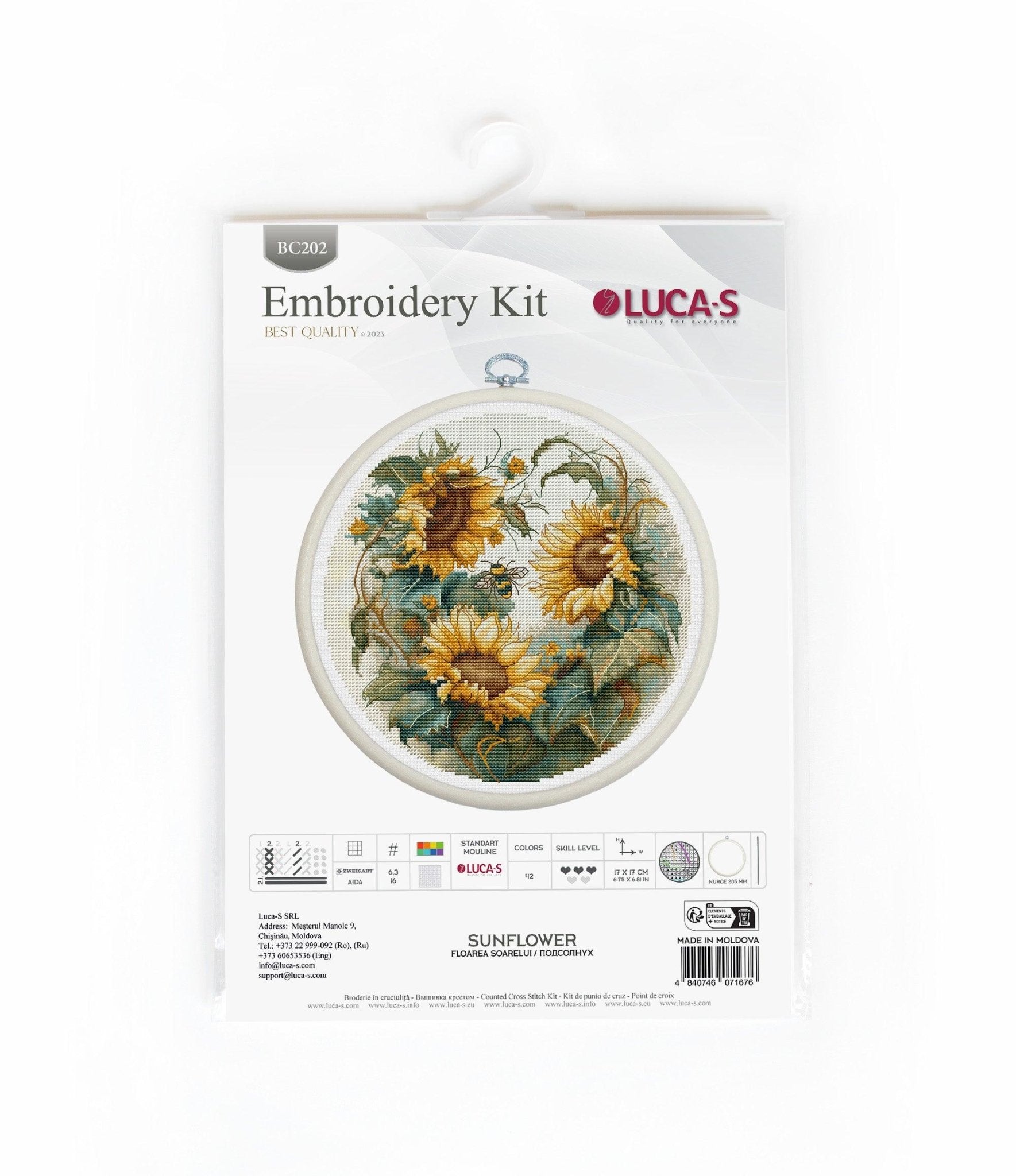 Cross Stitch Kit with Hoop Included Luca - S - Sunflower, BC202 - Luca - S Yarns