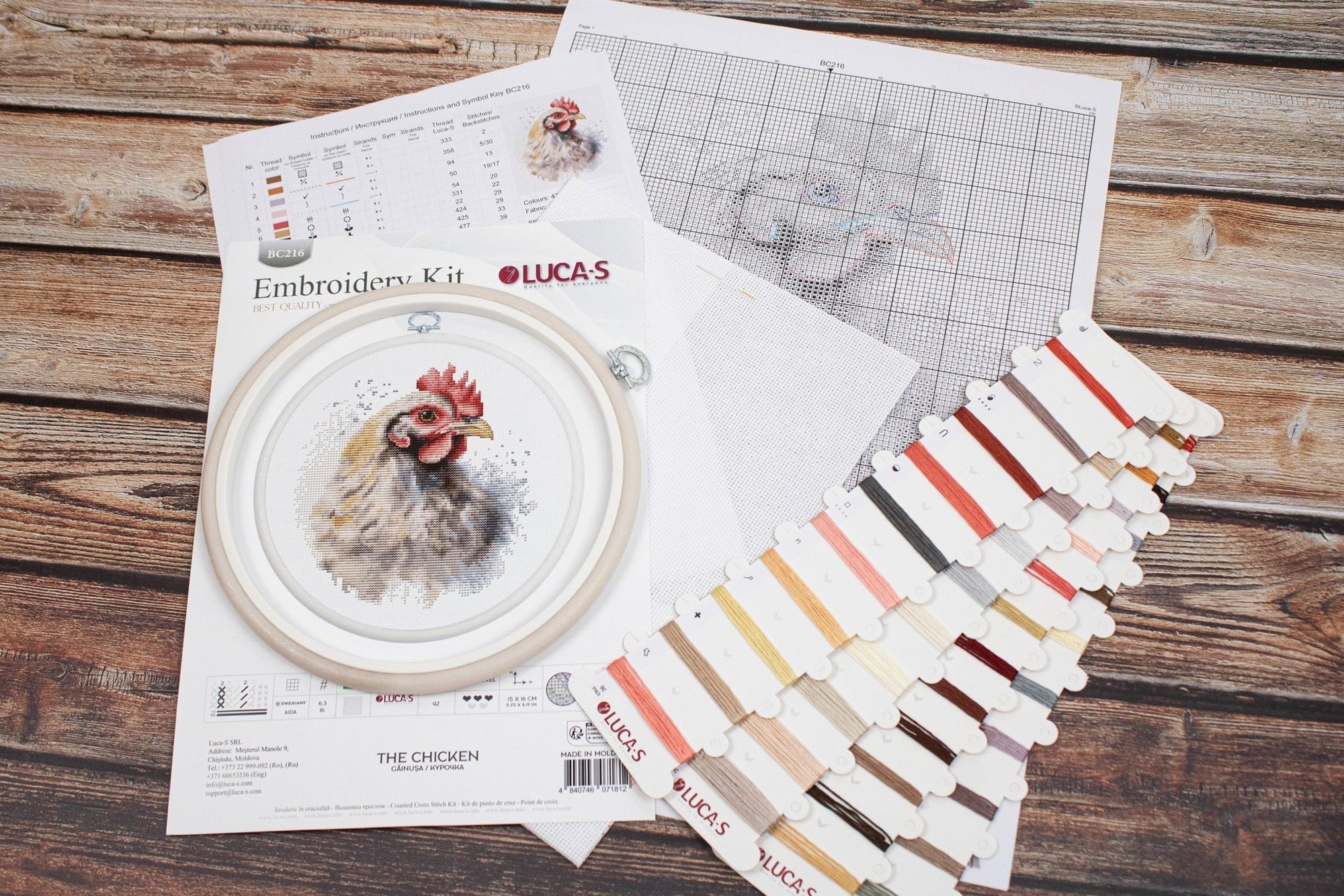 Cross Stitch Kit with Hoop Included Luca - S - The Chicken, BC216 - Luca - S Yarns