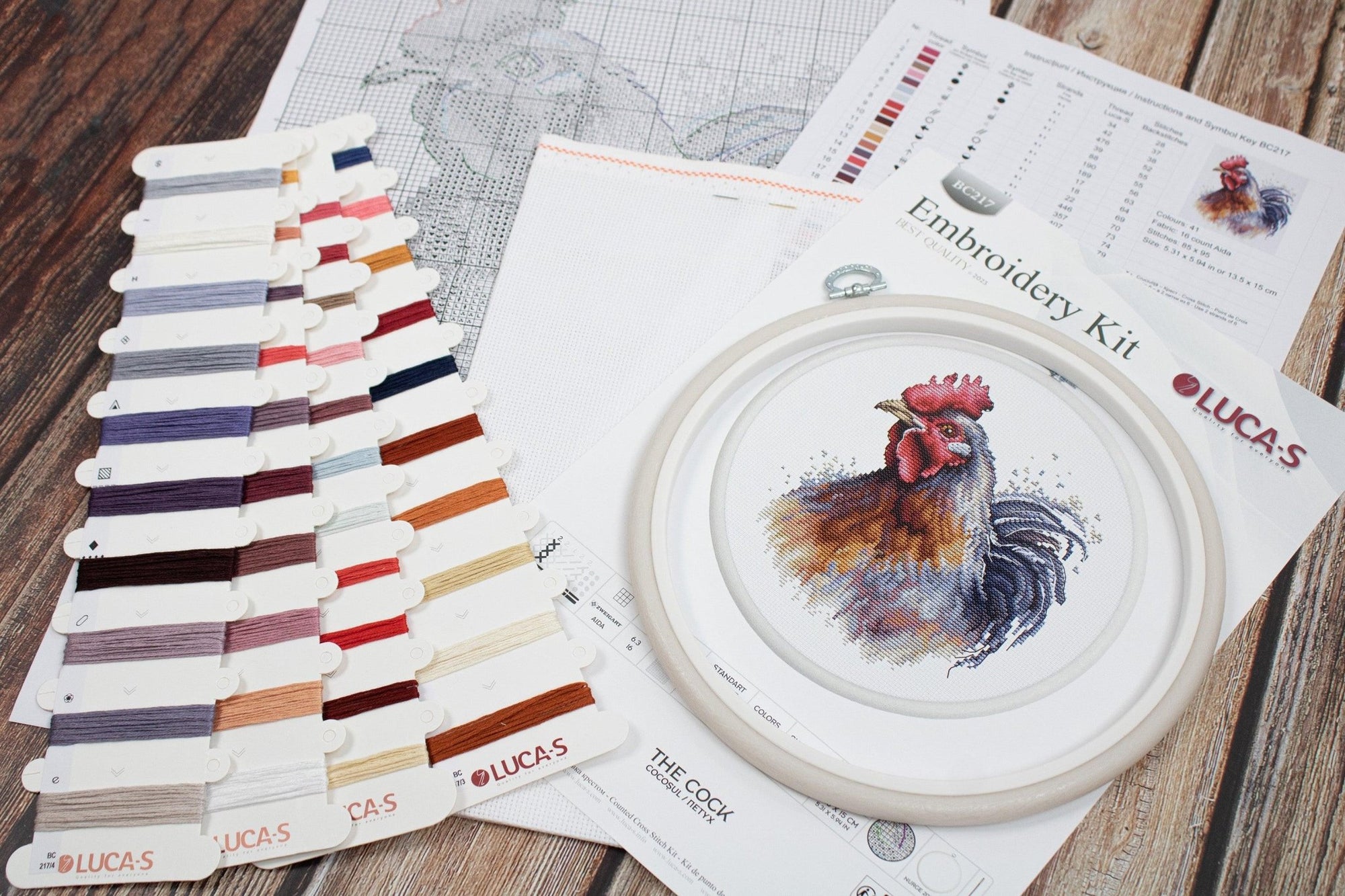 Cross Stitch Kit with Hoop Included Luca - S - The Cock, BC217 - Luca - S Yarns