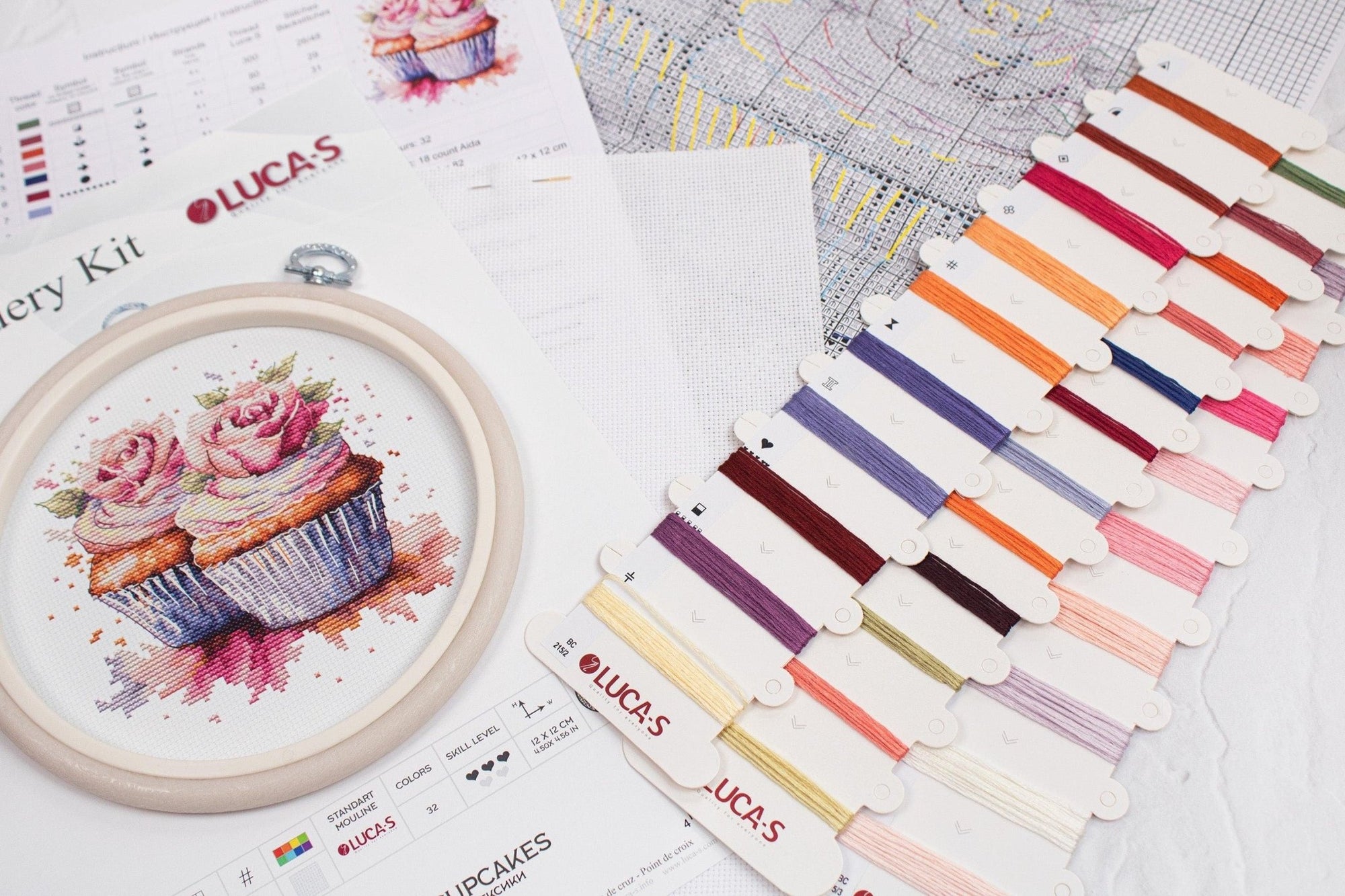 Cross Stitch Kit with Hoop Included Luca - S - The Cupcakes, BC215 - Luca - S Yarns