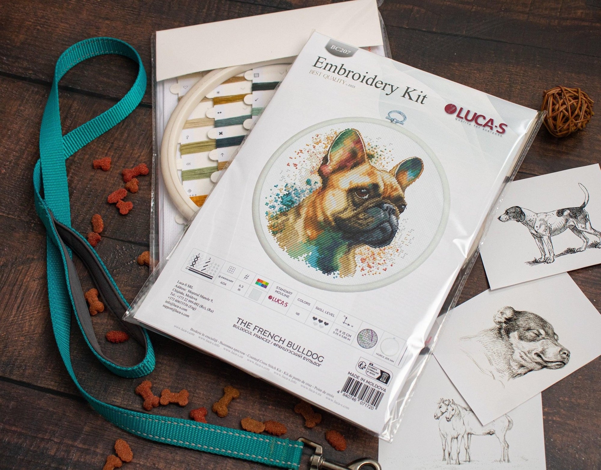 Cross Stitch Kit with Hoop Included Luca - S - The French Bulldog, BC207 - Luca - S Yarns