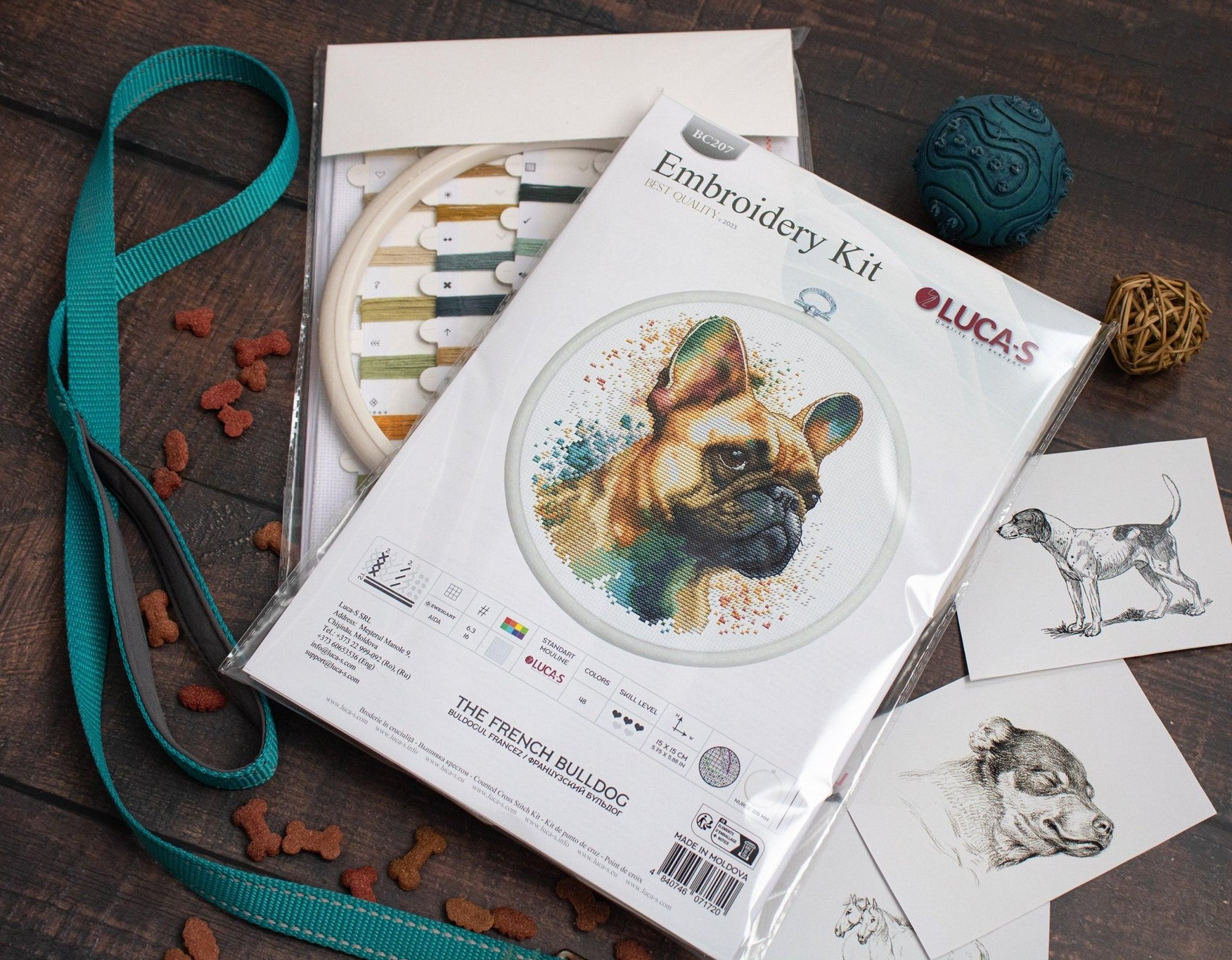 Cross Stitch Kit with Hoop Included Luca - S - The French Bulldog, BC207 - Luca - S Yarns