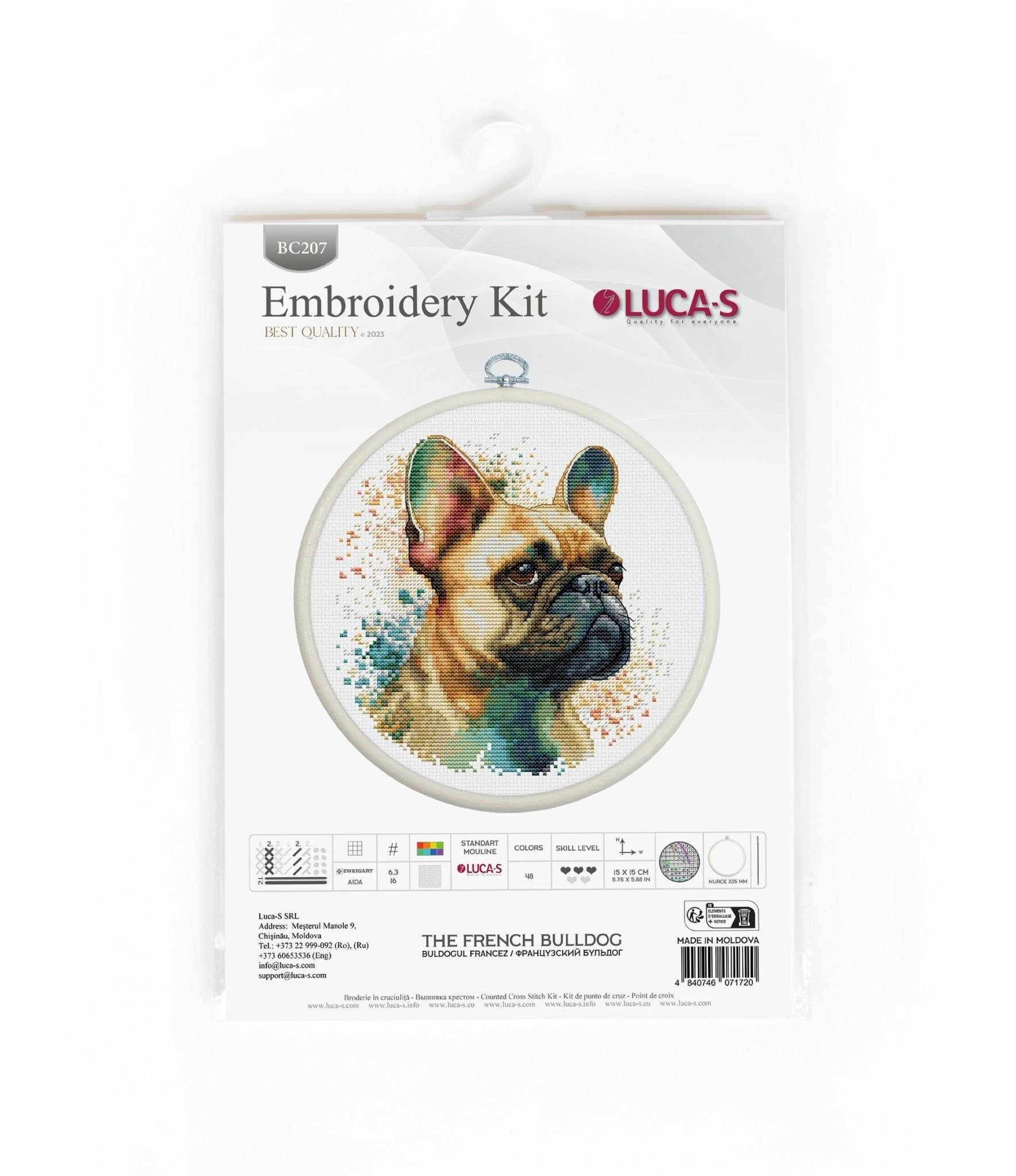 Cross Stitch Kit with Hoop Included Luca - S - The French Bulldog, BC207 - Luca - S Yarns