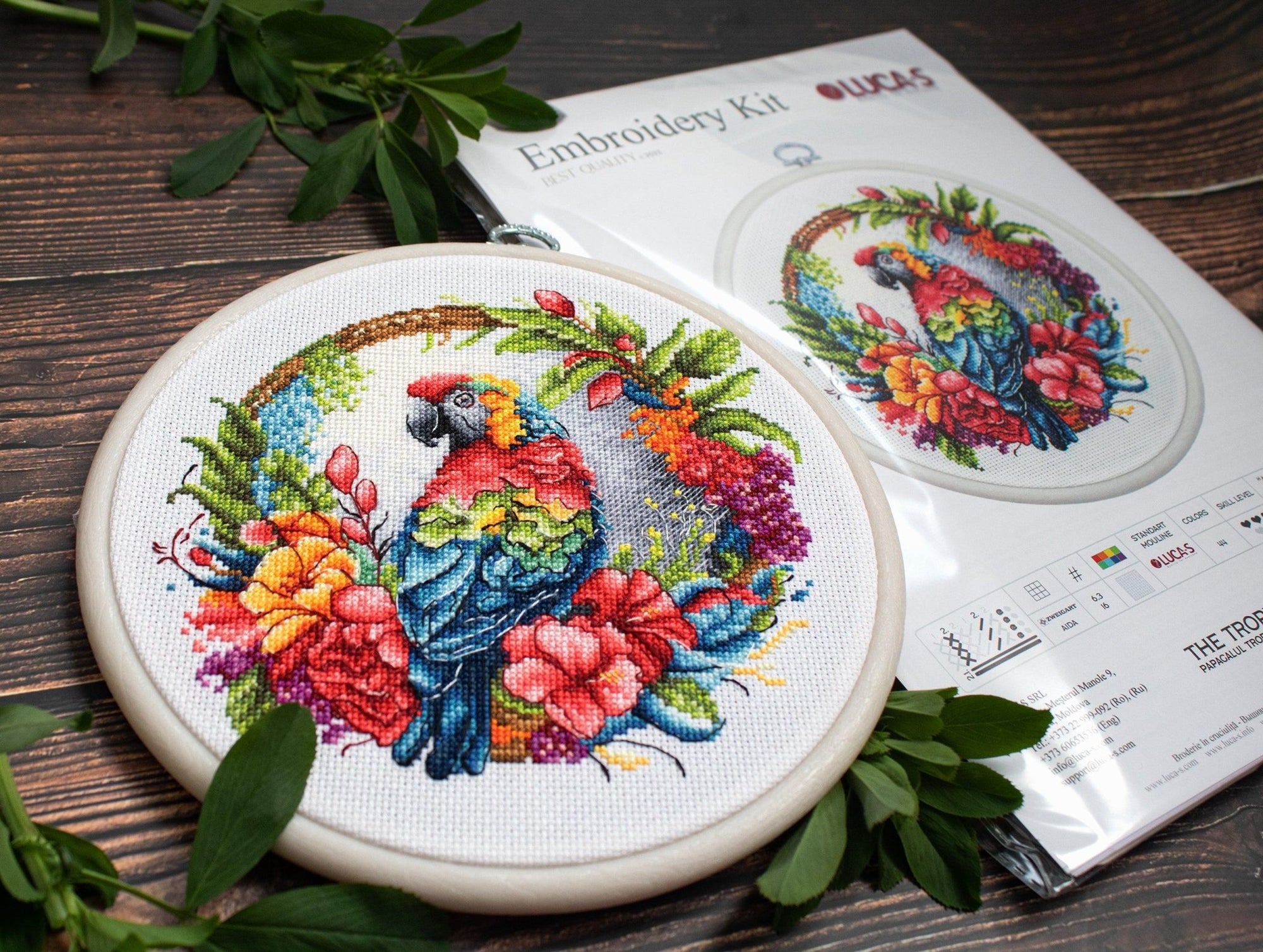 Cross Stitch Kit with Hoop Included Luca - S - The Tropical Parrot, BC201 - Luca - S Yarns