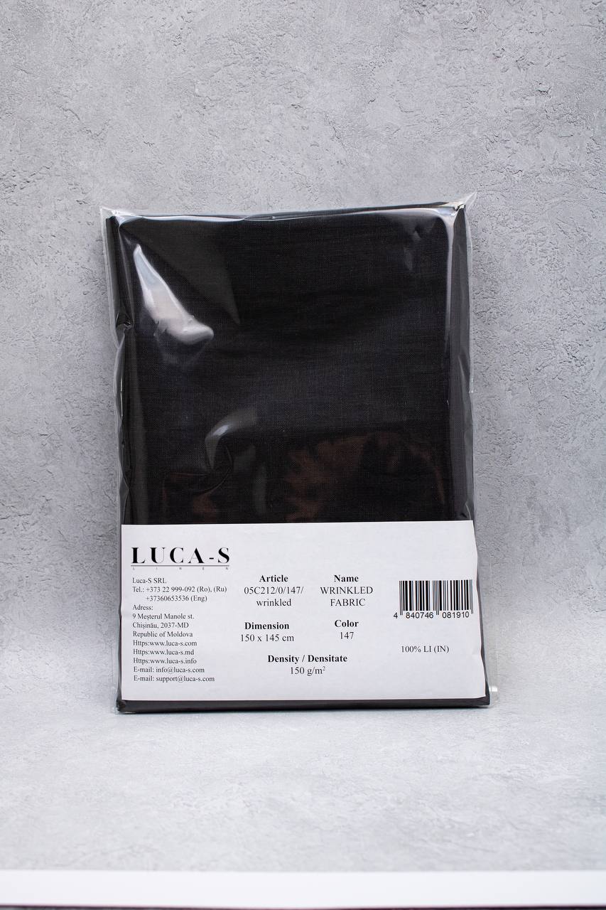 Luca - S Natural Pure 100% Linen Wrinkled Fabric Black Color - Luca - S Yarns