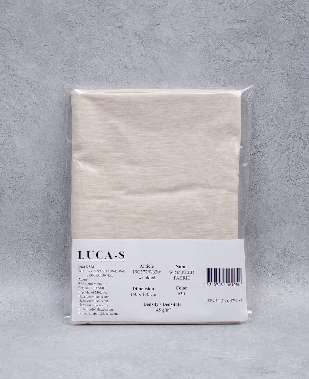 Luca - S Natural Pure Linen Wrinkled Fabric Light Beige Color - Luca - S Yarns