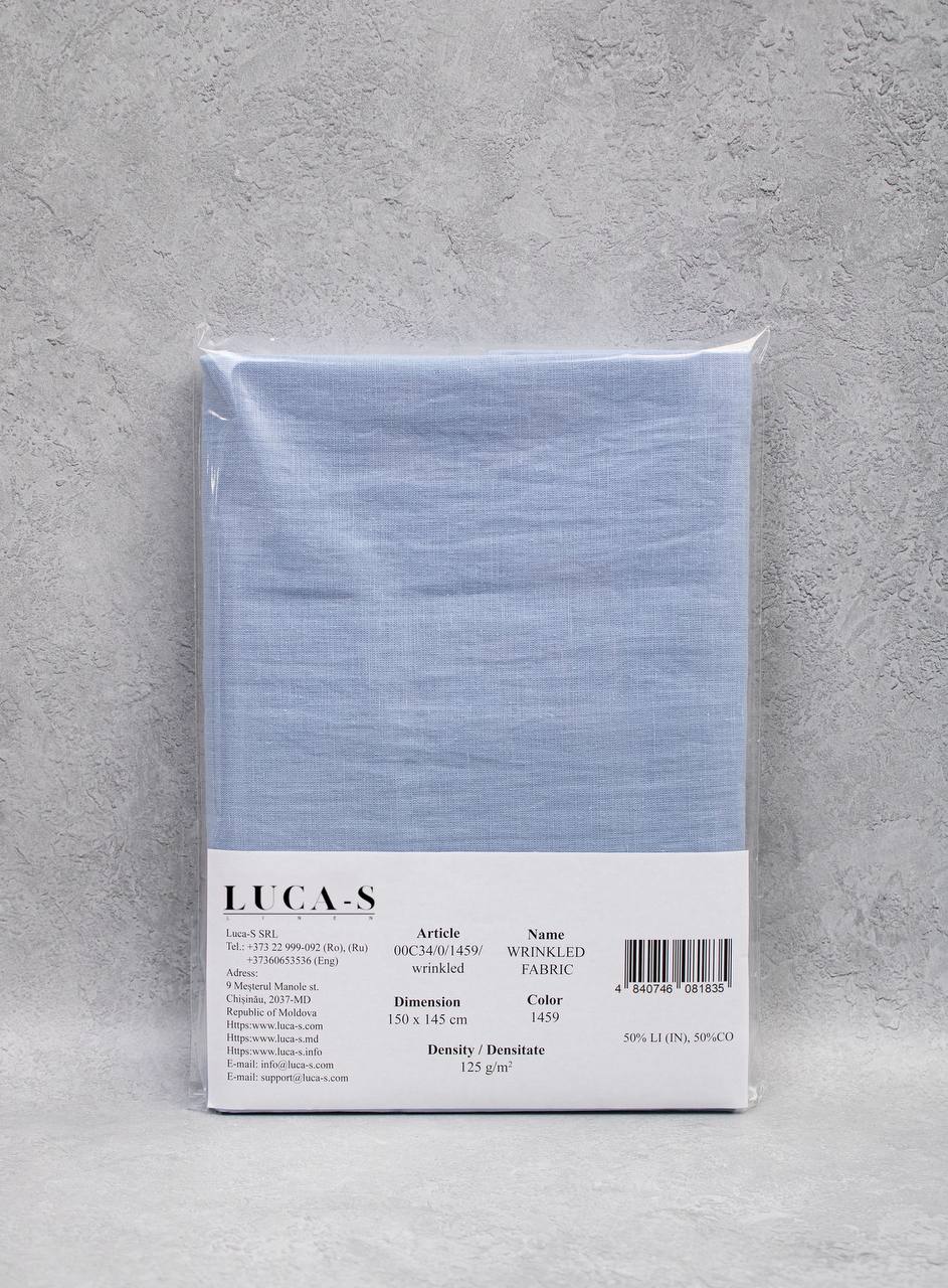Luca - S Natural Pure Linen Wrinkled Fabric Light Blue Color - Luca - S Yarns