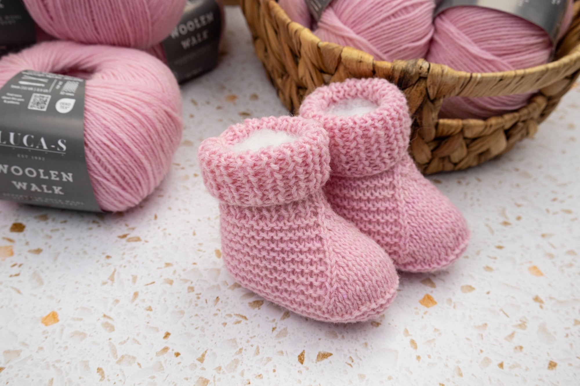 Pink Baby Booties Knitting Pattern - Luca - S Yarns